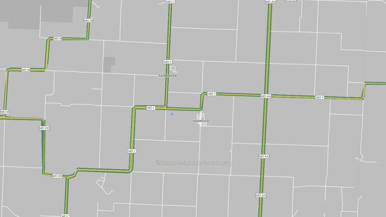 Harwood, MO Map of Noise Levels in Harwood