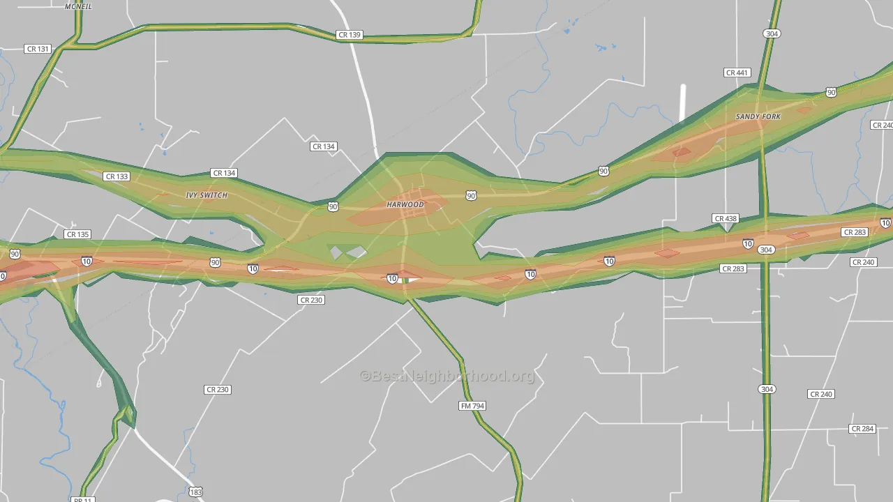 Harwood, TX Map of Noise Levels in Harwood