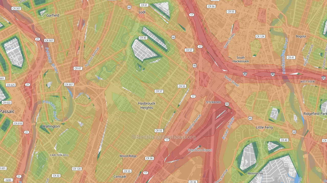 Hasbrouck Heights, NJ Map of Noise Levels in Hasbrouck Heights