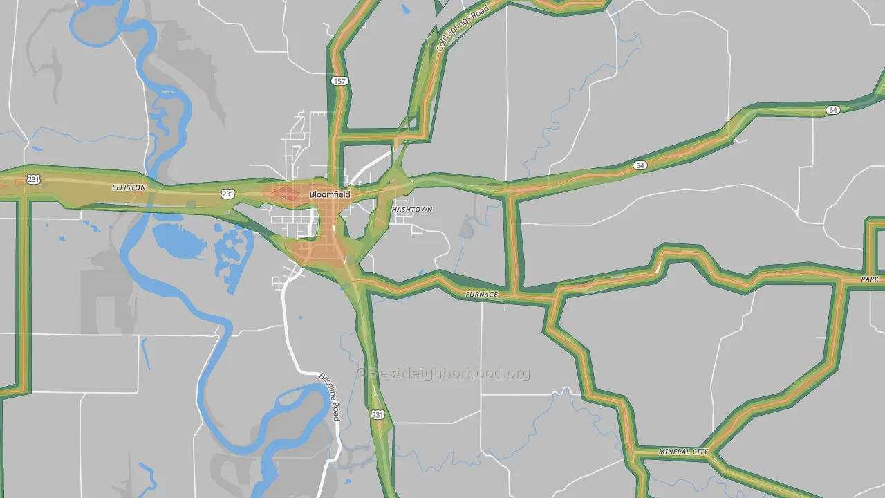 Hashtown, IN Map of Noise Levels in Hashtown