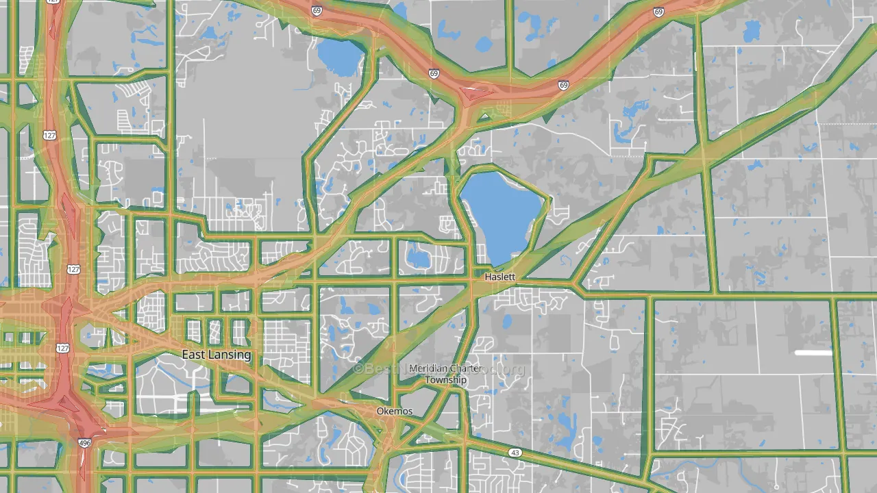 Haslett, MI Map of Noise Levels in Haslett