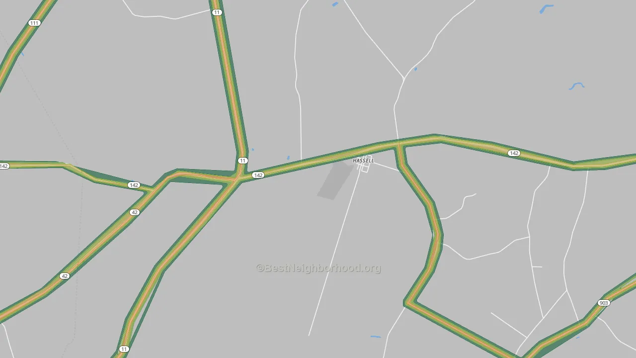 Hassell, NC Map of Noise Levels in Hassell