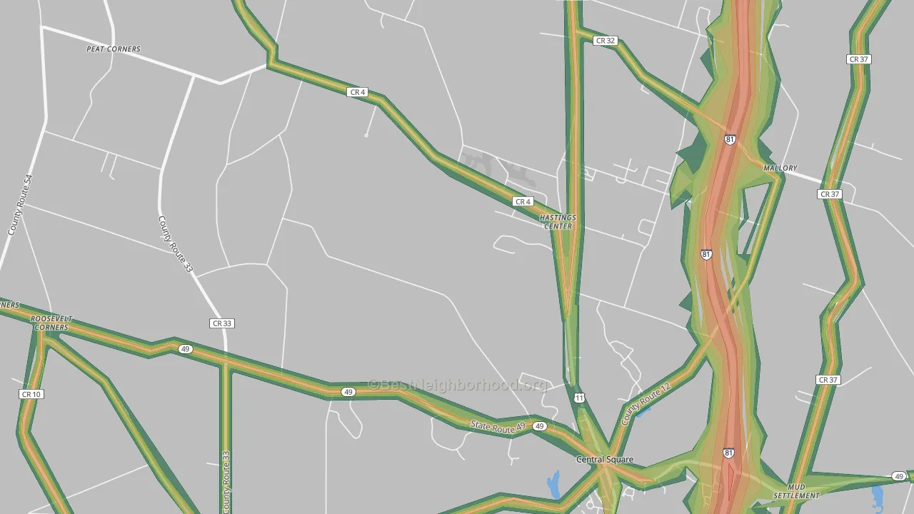 Hastings Center, NY Map of Noise Levels in Hastings Center