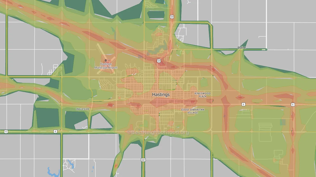Hastings, NE Map of Noise Levels in Hastings