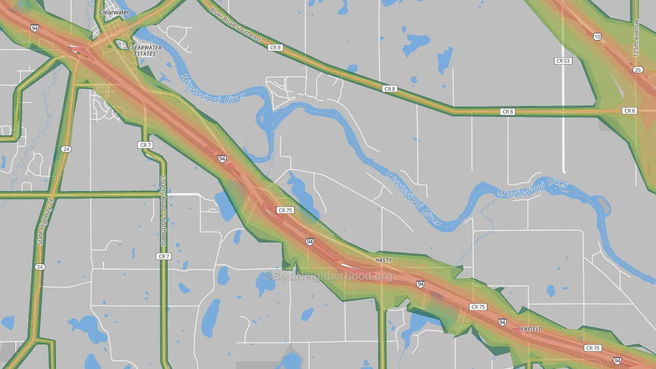 Hasty, MN Map of Noise Levels in Hasty