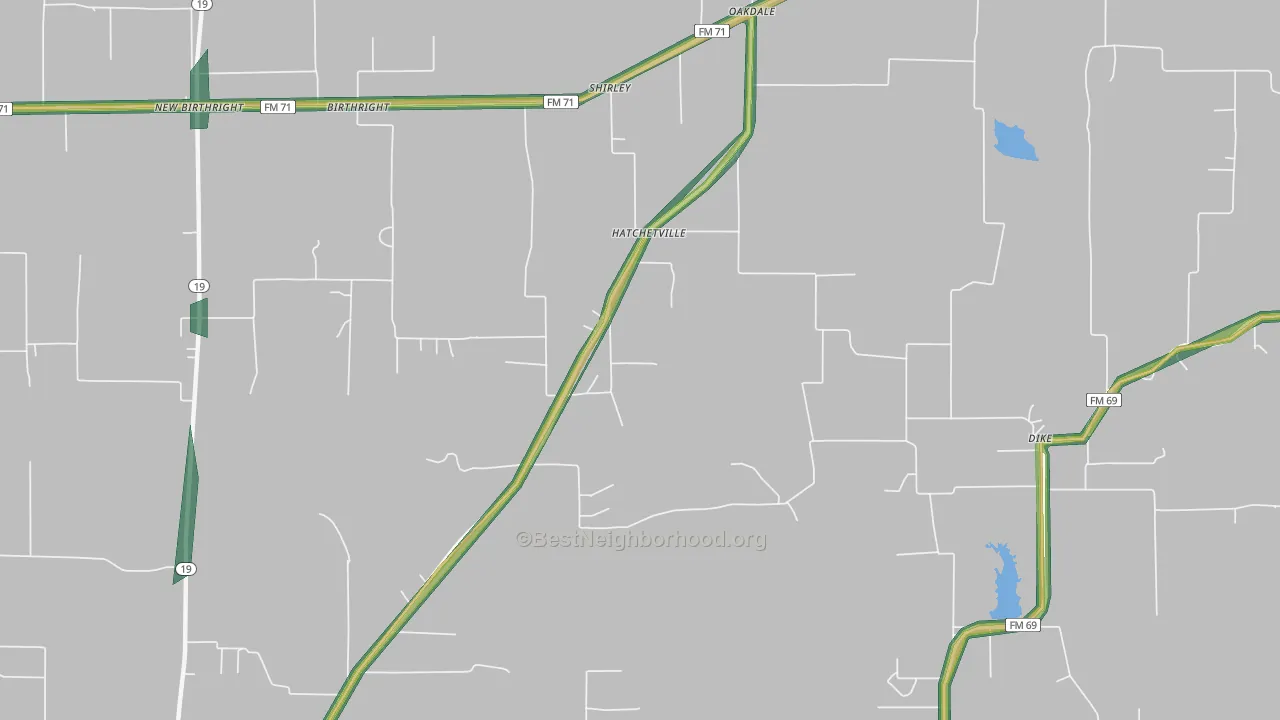 Hatchetville, TX Map of Noise Levels in Hatchetville