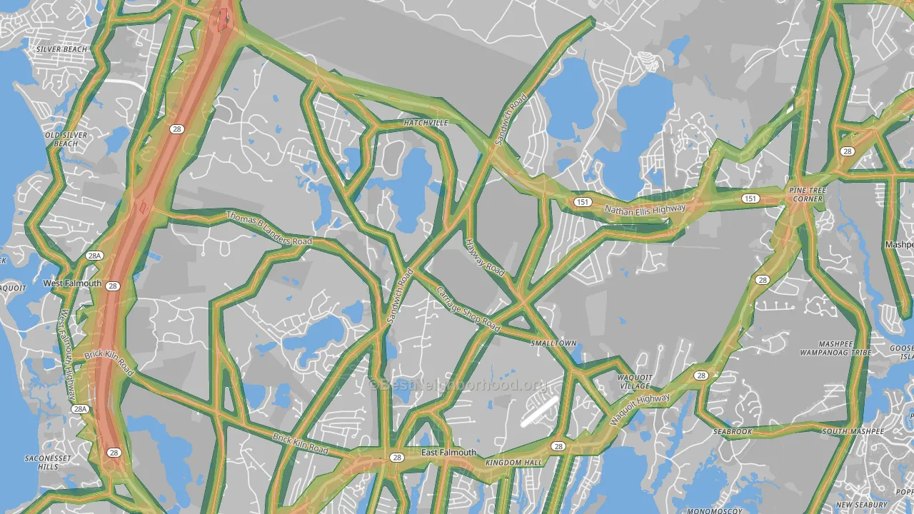 Hatchville, East Falmouth, MA Map of Noise Levels in Hatchville