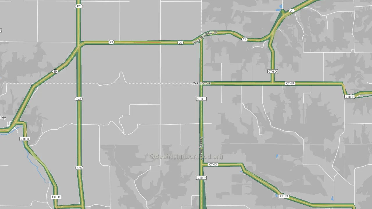 Hatchville, WI Map of Noise Levels in Hatchville