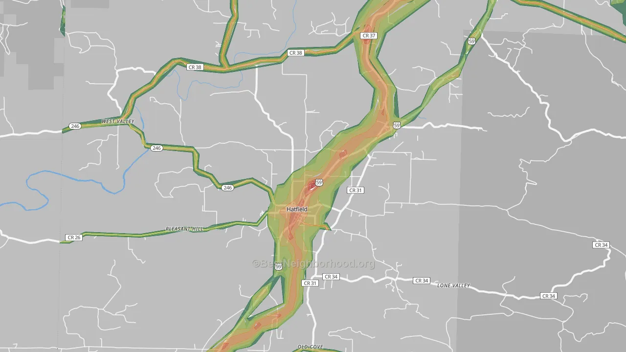Hatfield, AR Map of Noise Levels in Hatfield