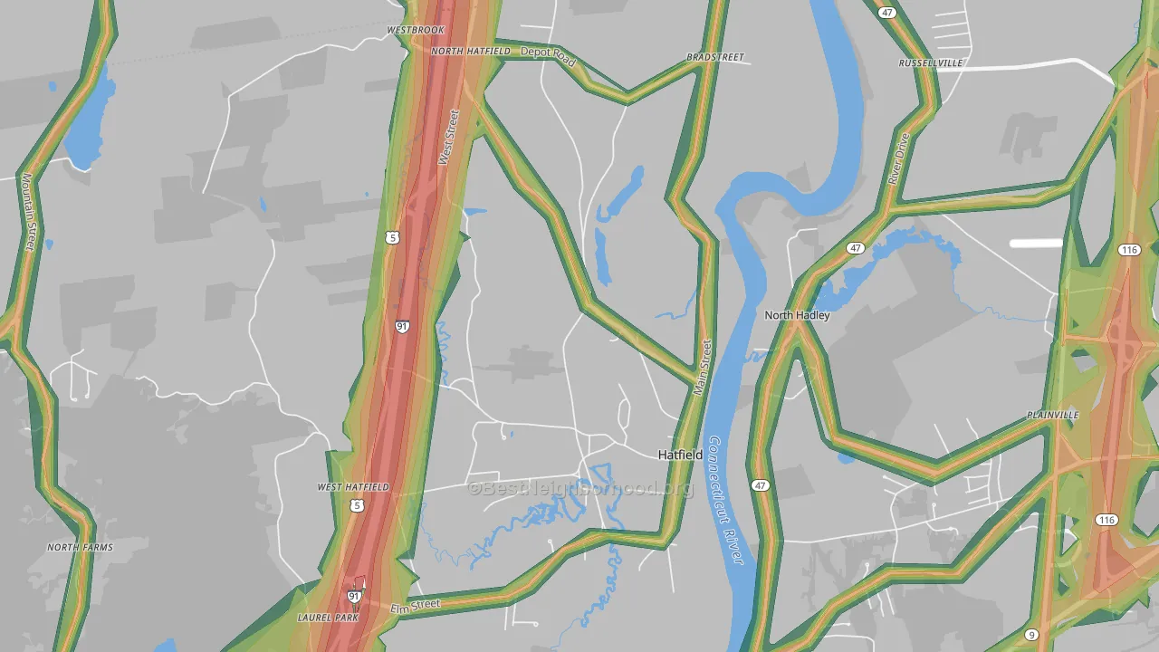 Hatfield, MA Map of Noise Levels in Hatfield