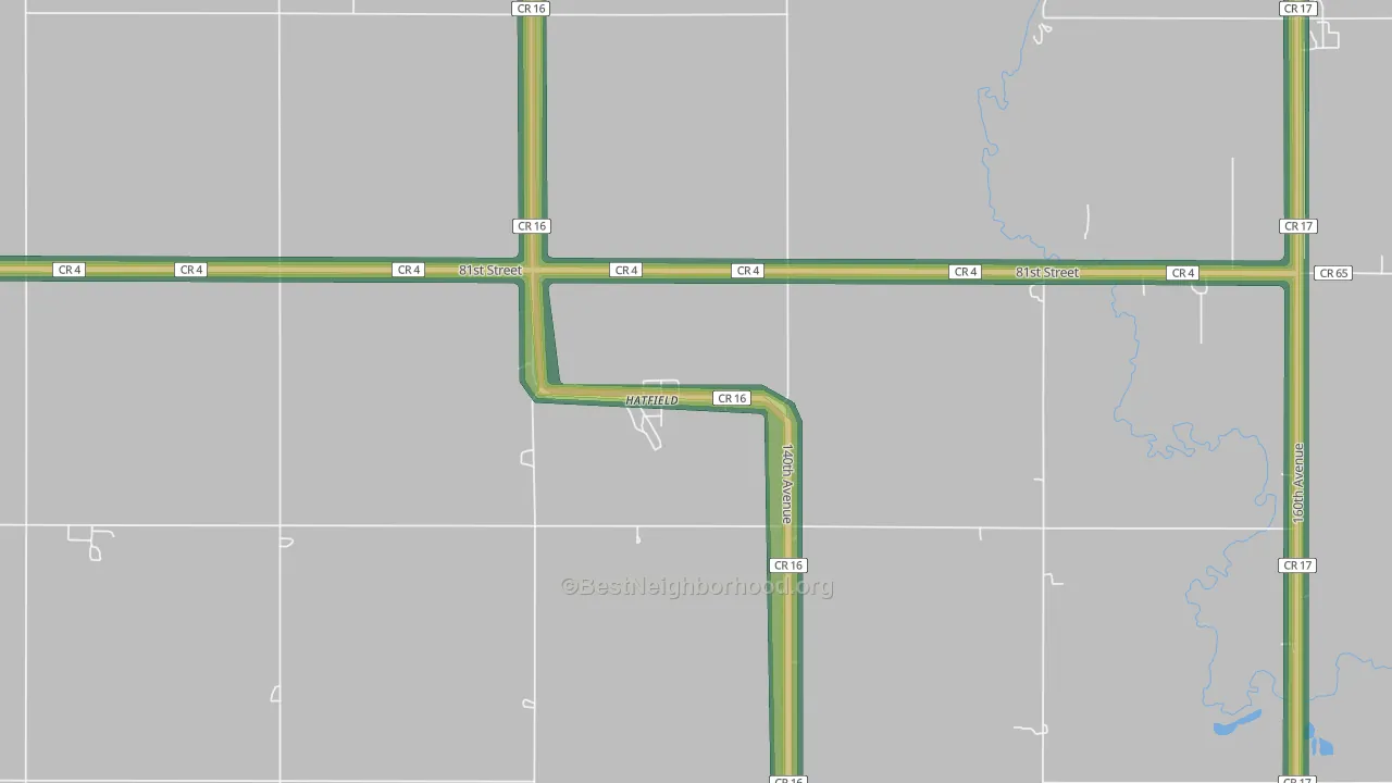 Hatfield, MN Map of Noise Levels in Hatfield