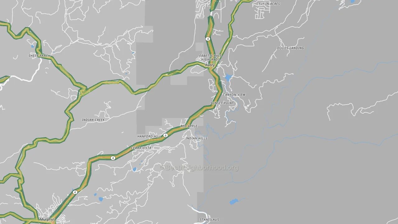 Hathaway Pines, CA Map of Noise Levels in Hathaway Pines