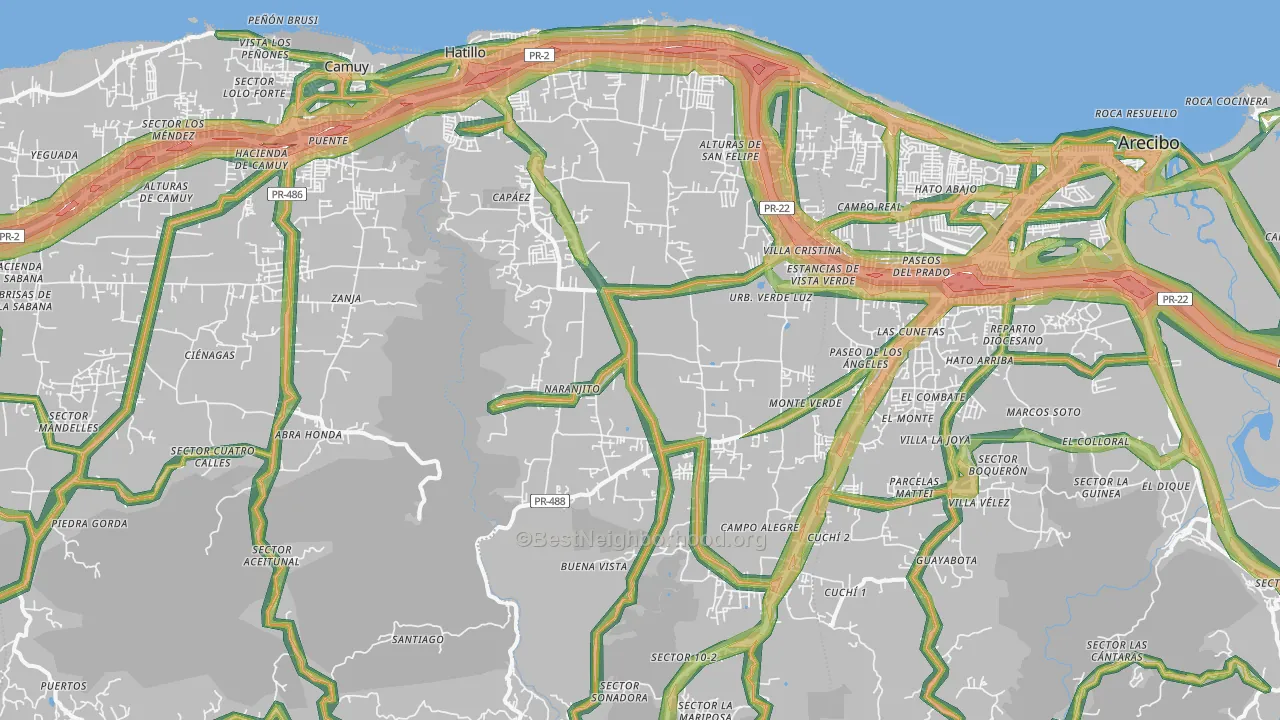 Hatillo Municipio, PR Map of Noise Levels in Hatillo Municipio