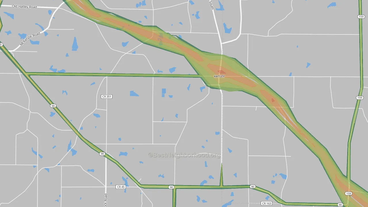 Hatley, GA Map of Noise Levels in Hatley
