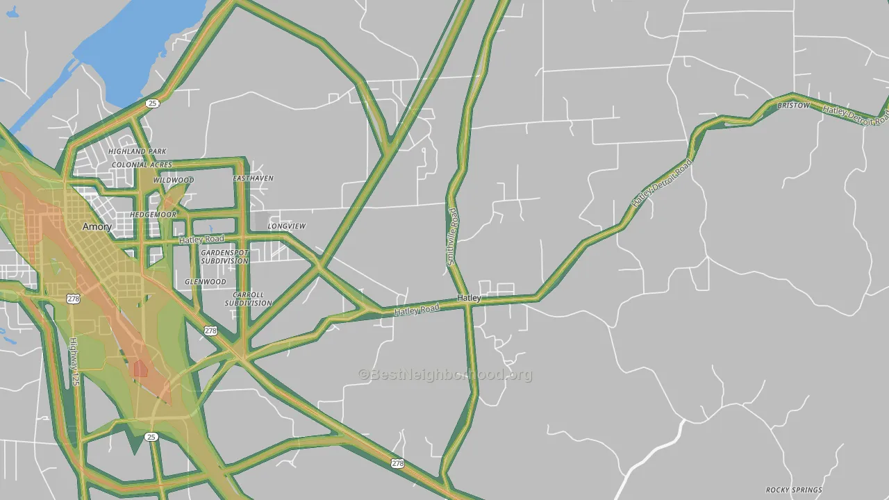 Hatley, MS Map of Noise Levels in Hatley