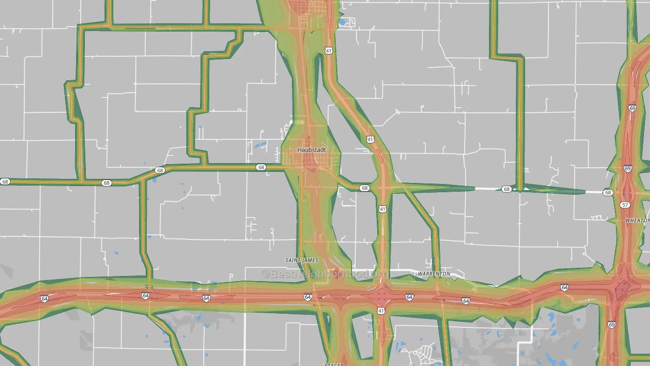 Haubstadt, IN Map of Noise Levels in Haubstadt