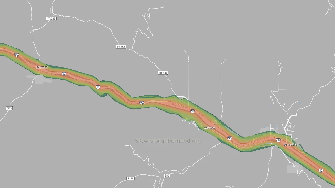 Haugan, MT Map of Noise Levels in Haugan