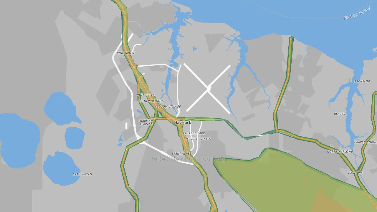 Havelock, NC Map of Noise Levels in Havelock