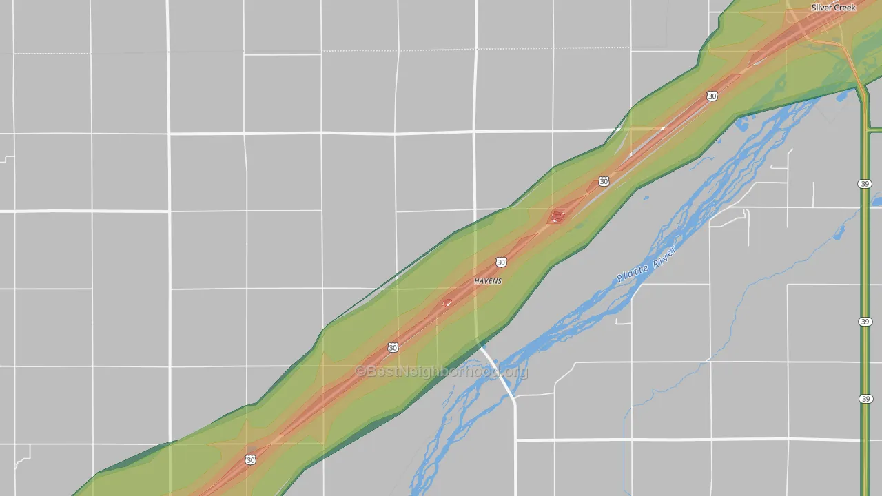 Havens, NE Map of Noise Levels in Havens