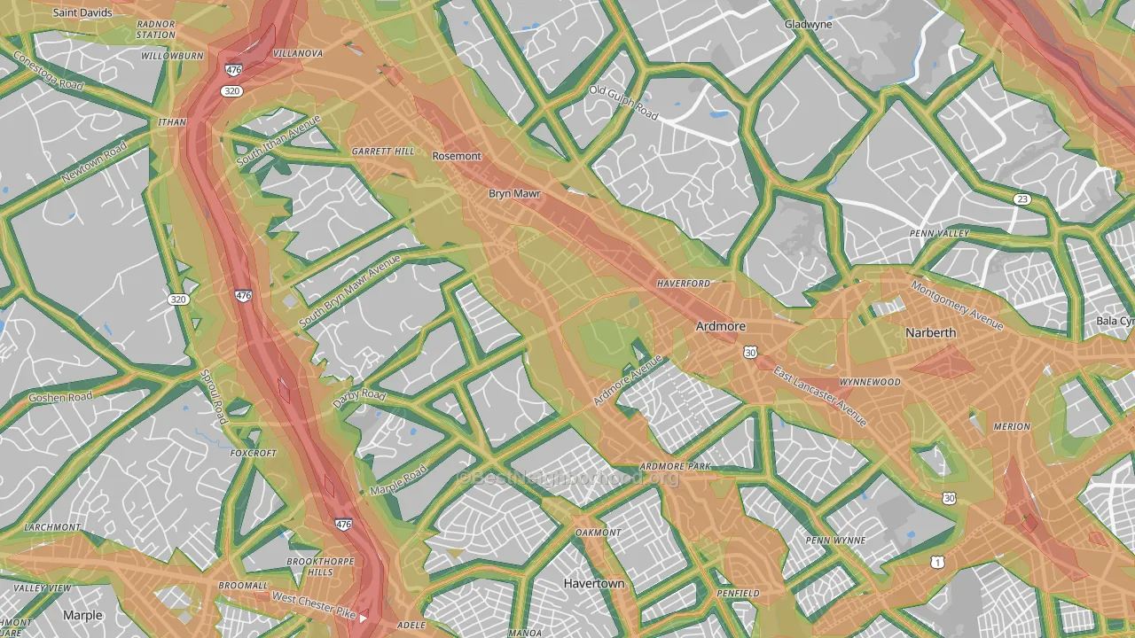 Haverford, PA Map of Noise Levels in Haverford