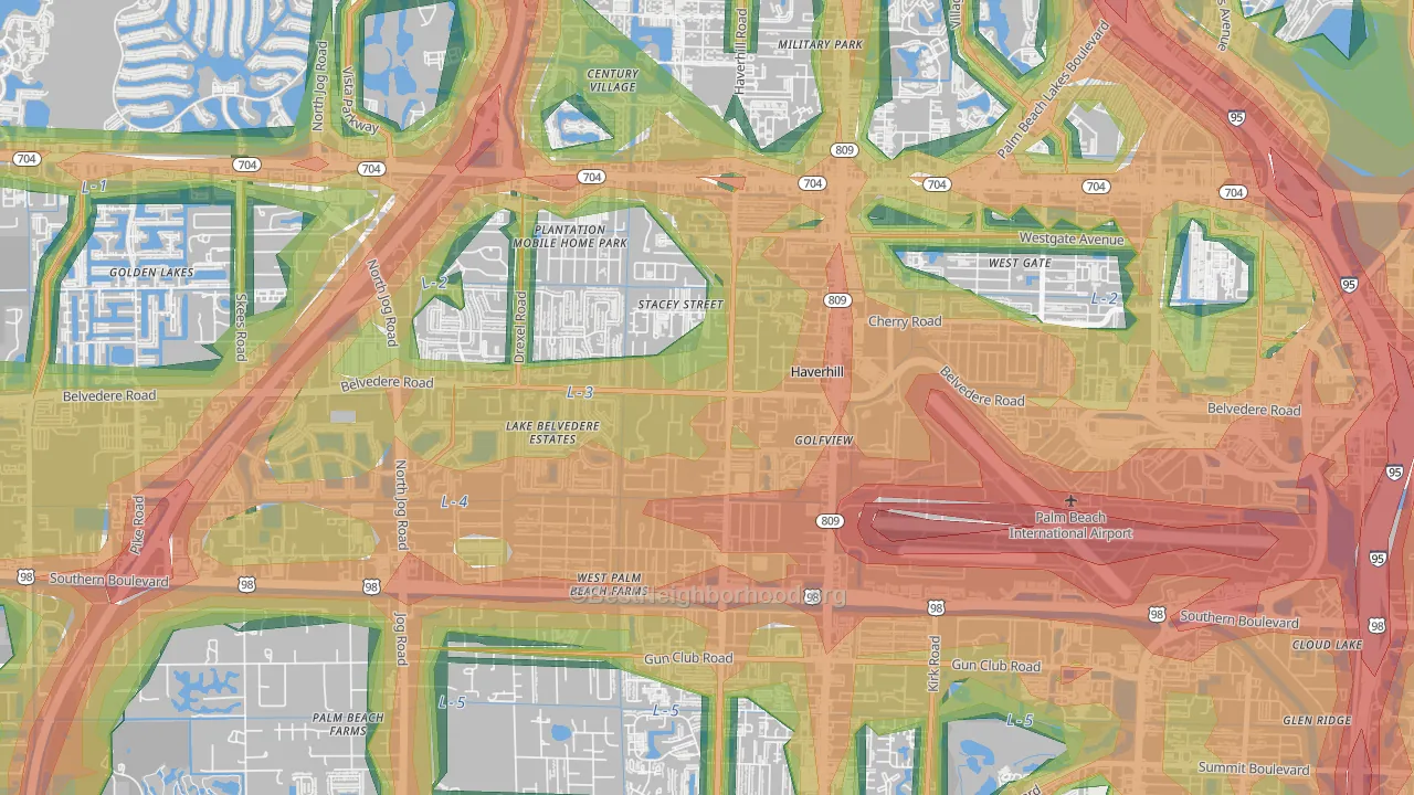 Haverhill, FL Map of Noise Levels in Haverhill