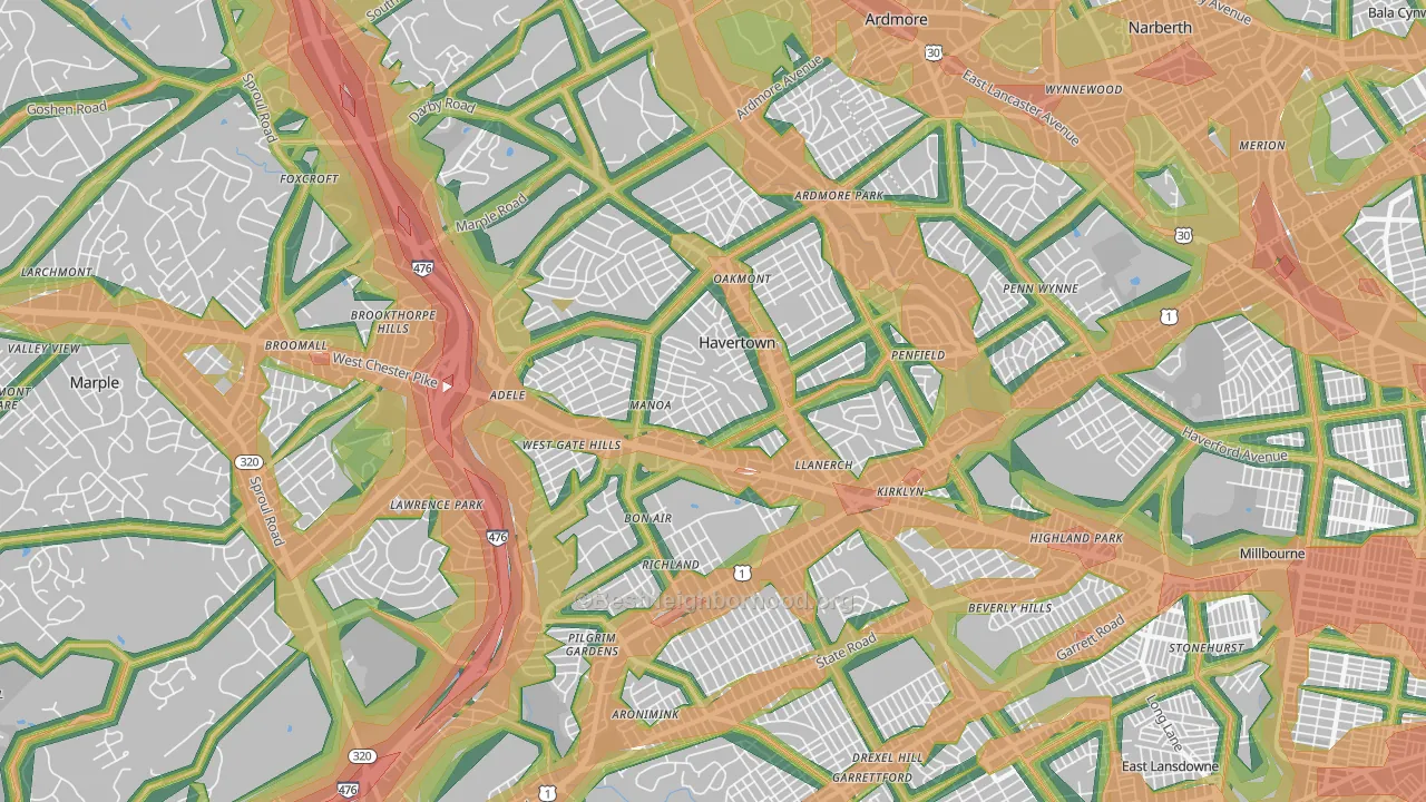 Havertown, PA Map of Noise Levels in Havertown
