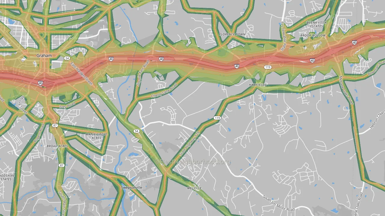 Haw River, NC Map of Noise Levels in Haw River