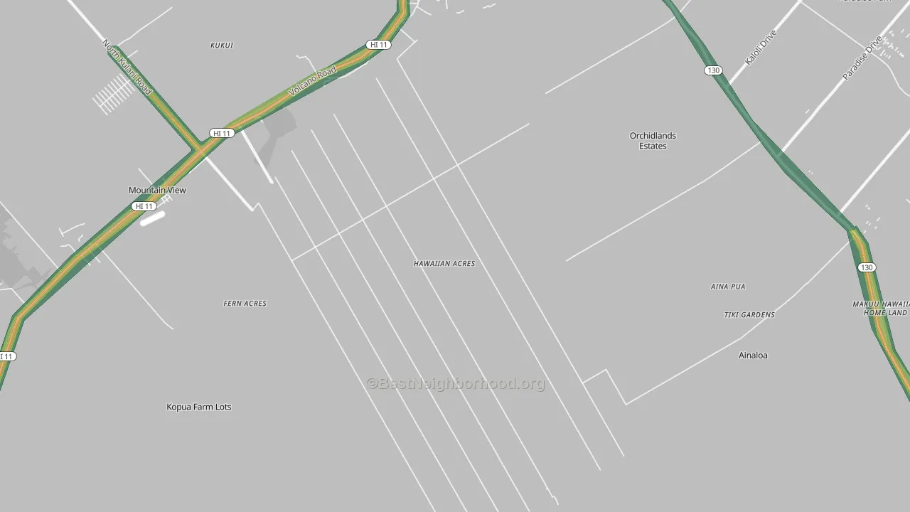 Hawaiian Acres, Keaau, HI Map of Noise Levels in Hawaiian Acres