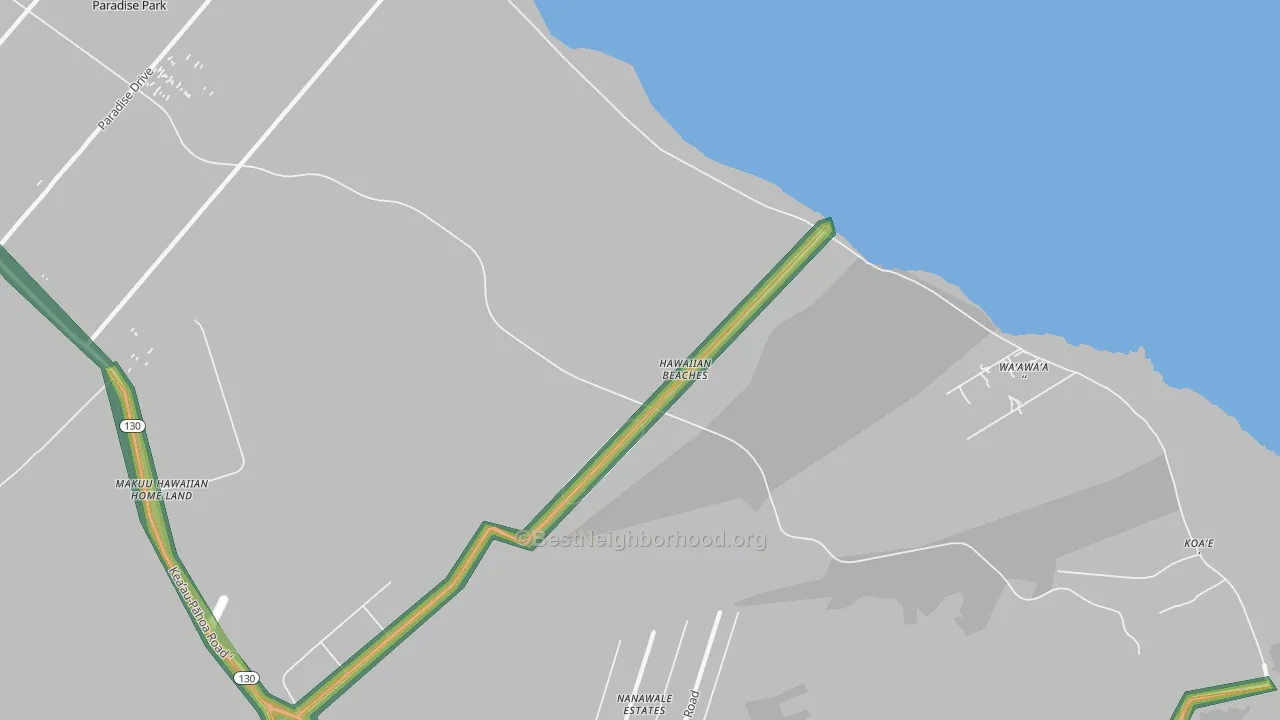 Hawaiian Beaches, HI Map of Noise Levels in Hawaiian Beaches