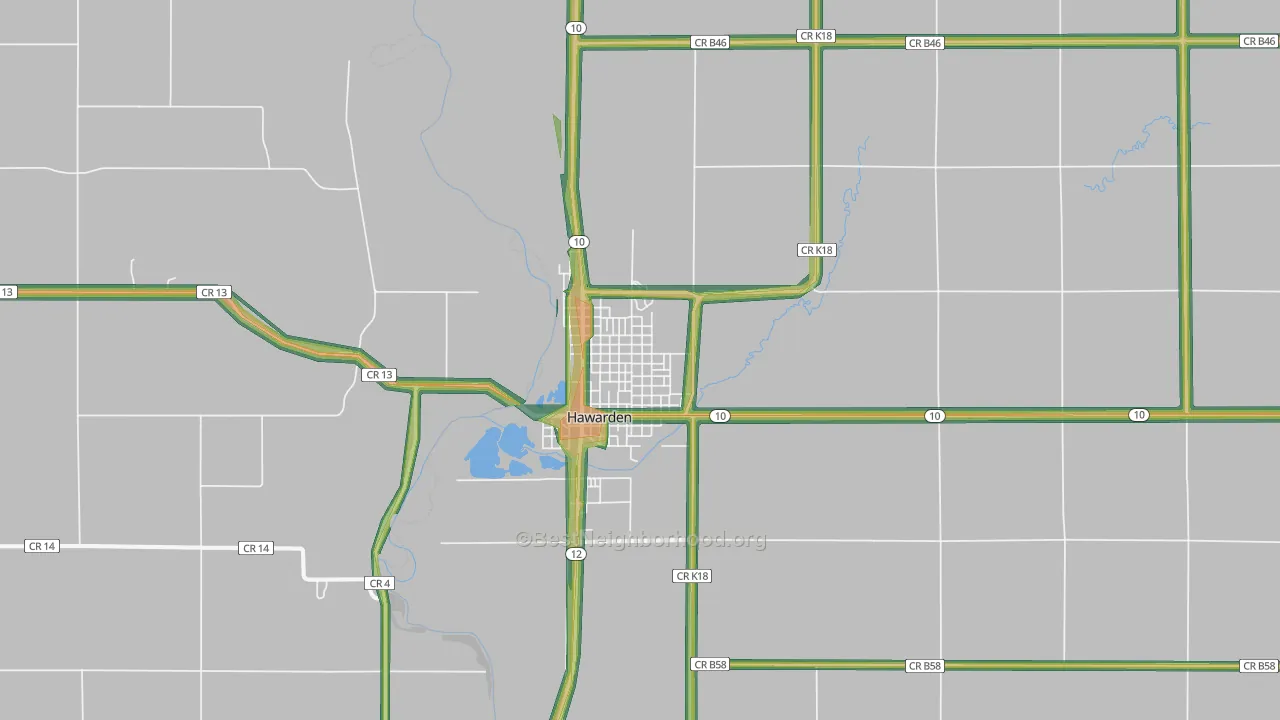 Hawarden, IA Map of Noise Levels in Hawarden
