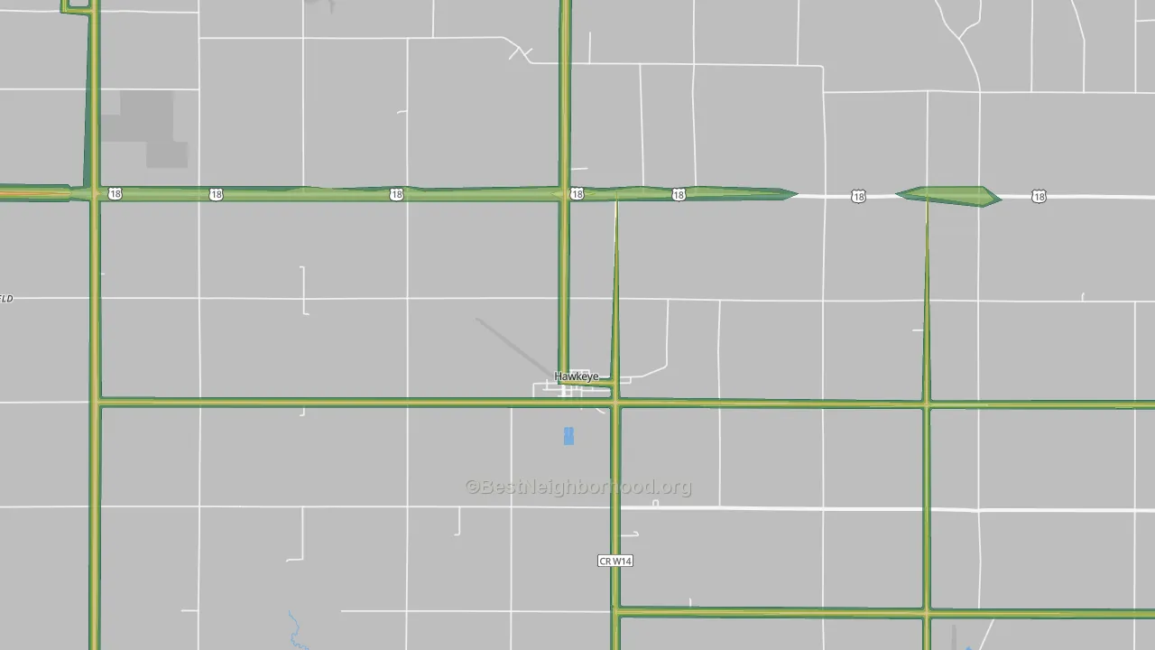Hawkeye, IA Map of Noise Levels in Hawkeye