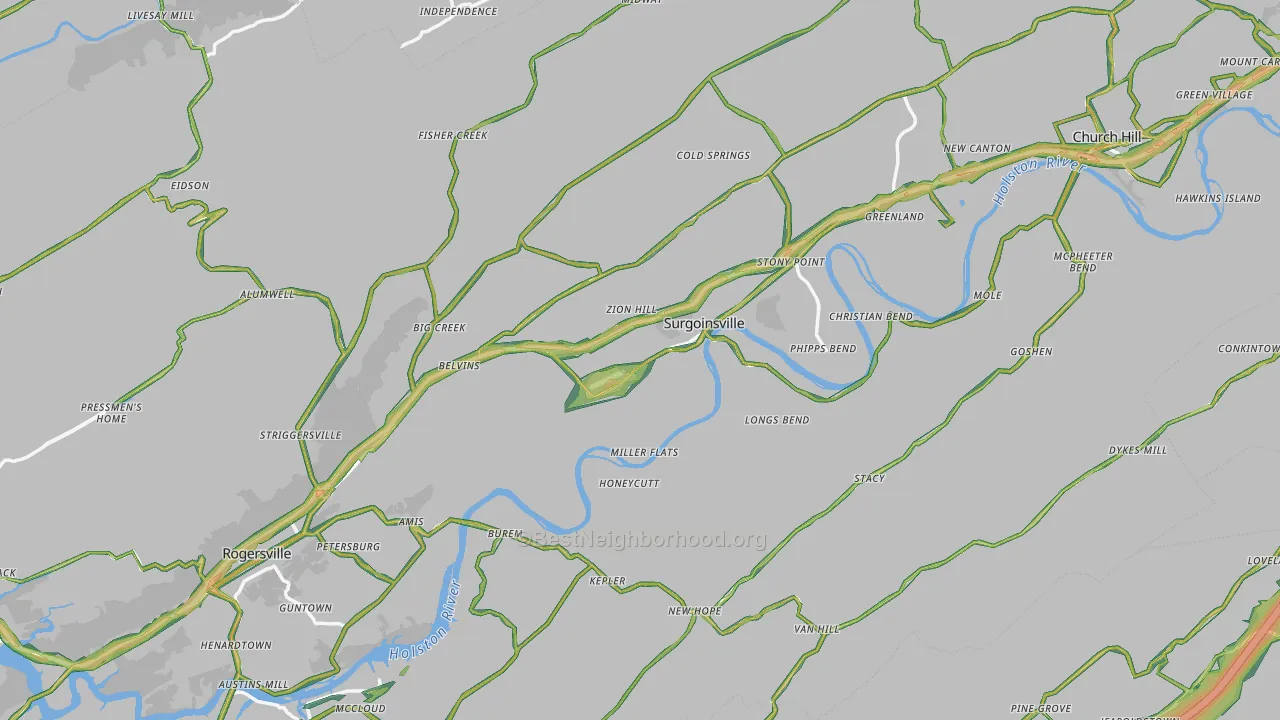 Hawkins County, TN Map of Noise Levels in Hawkins County