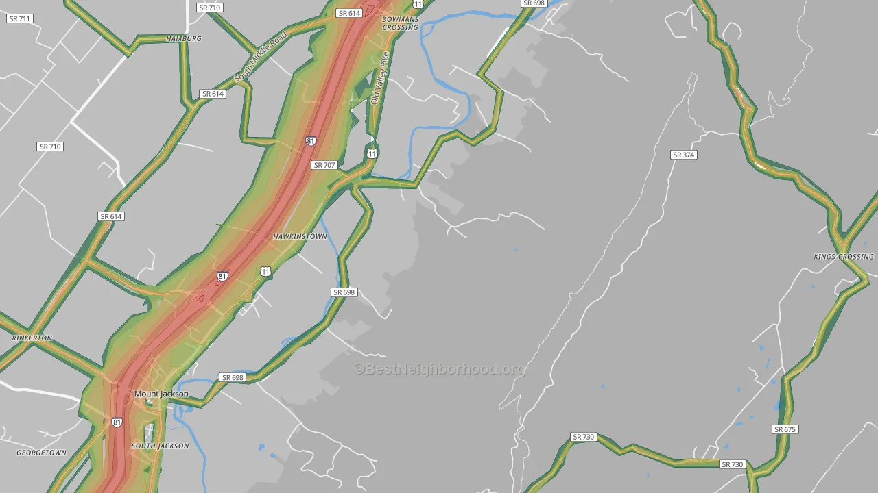 Hawkinstown, VA Map of Noise Levels in Hawkinstown