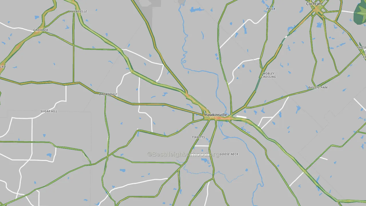 Hawkinsville, GA Map of Noise Levels in Hawkinsville
