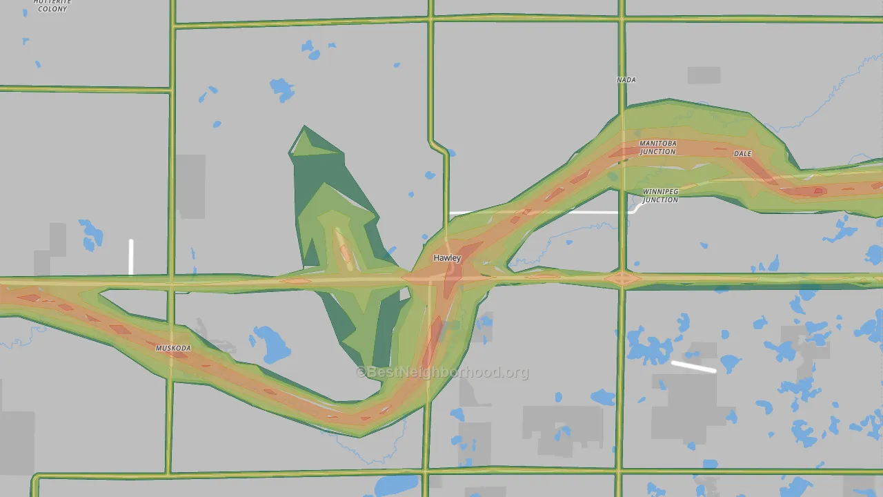 Hawley, MN Map of Noise Levels in Hawley