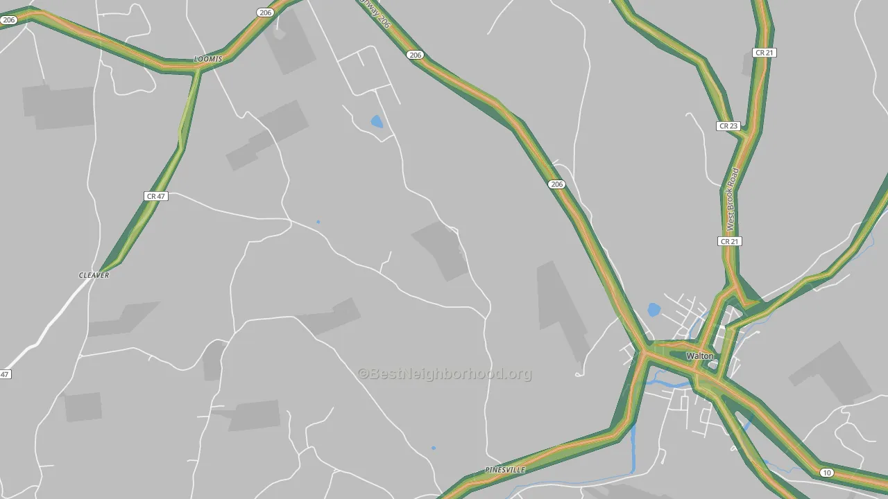 Hawleys, NY Map of Noise Levels in Hawleys