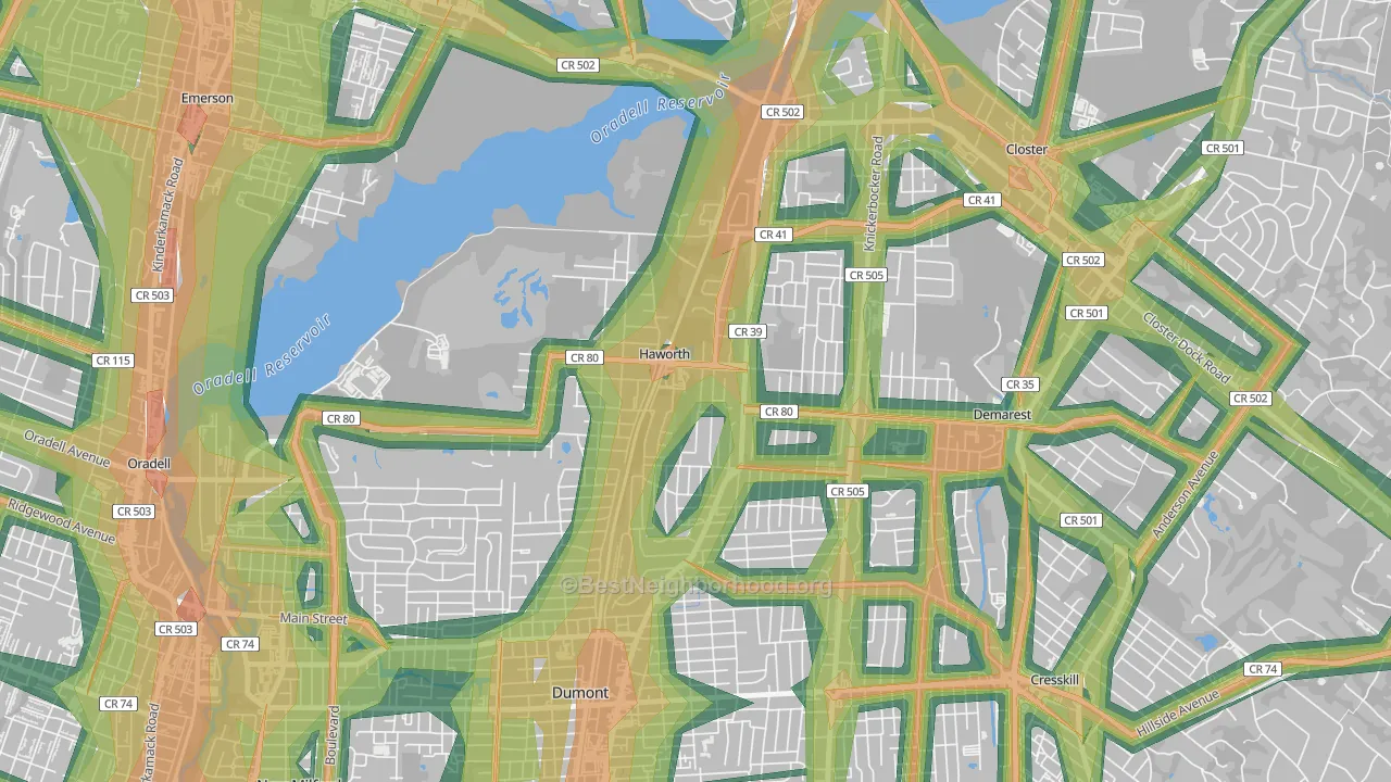 Haworth, NJ Map of Noise Levels in Haworth