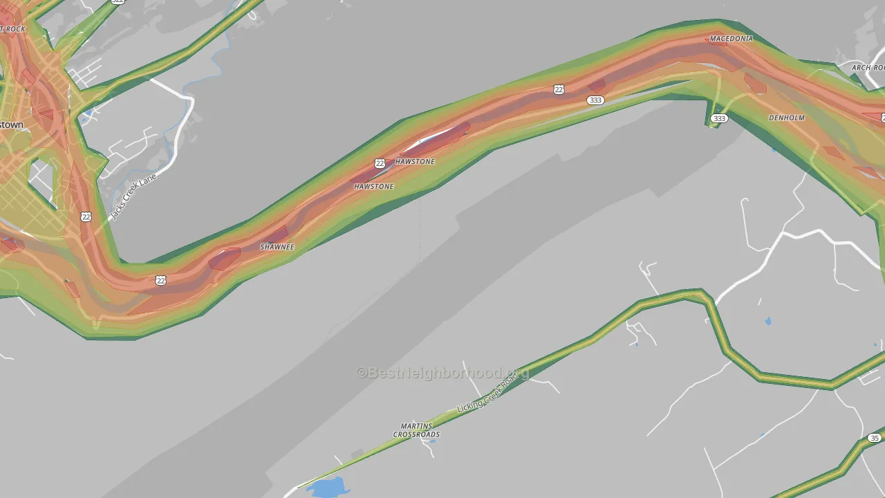 Hawstone, PA Map of Noise Levels in Hawstone