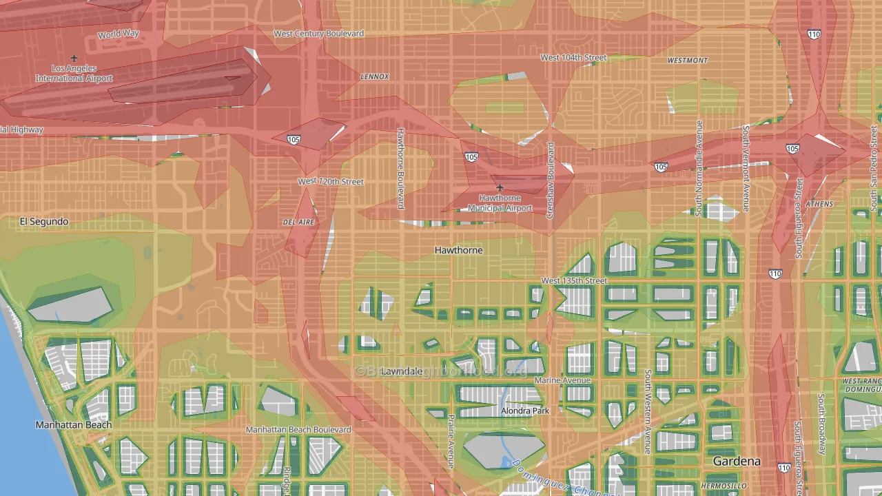 Hawthorne, CA Map of Noise Levels in Hawthorne