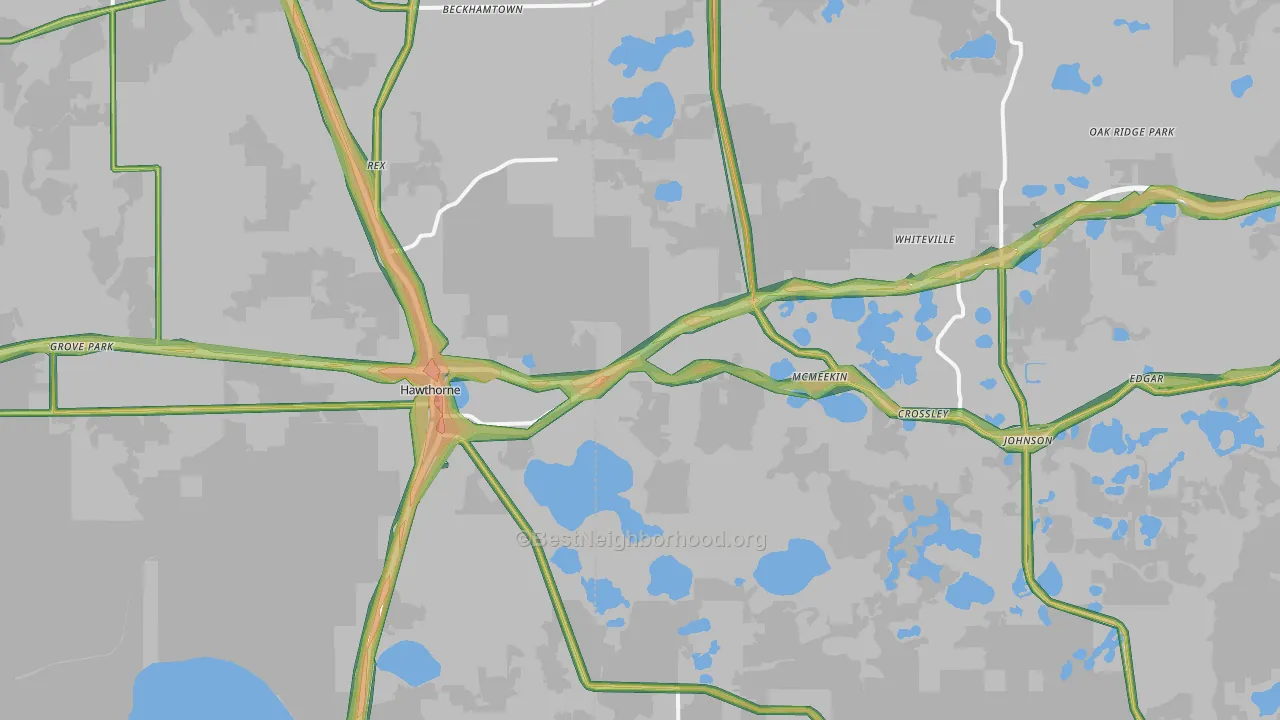 Hawthorne, FL Map of Noise Levels in Hawthorne