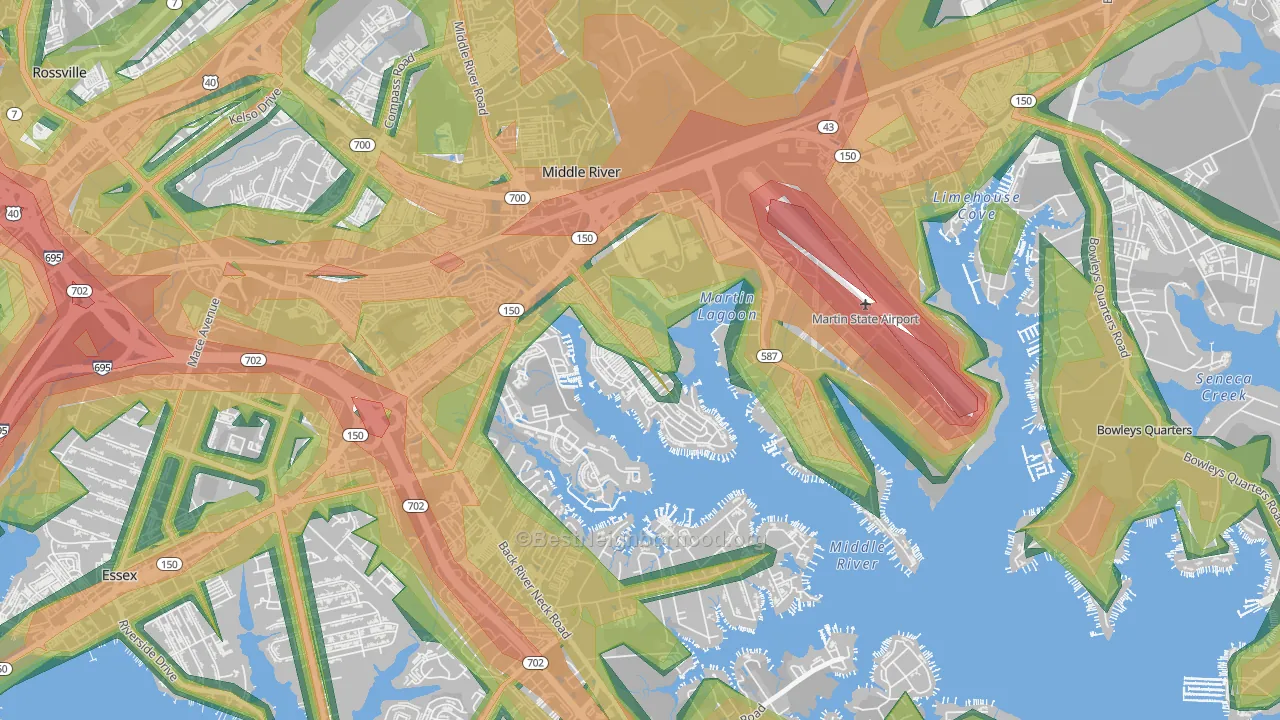 Hawthorne, Middle River, MD Map of Noise Levels in Hawthorne