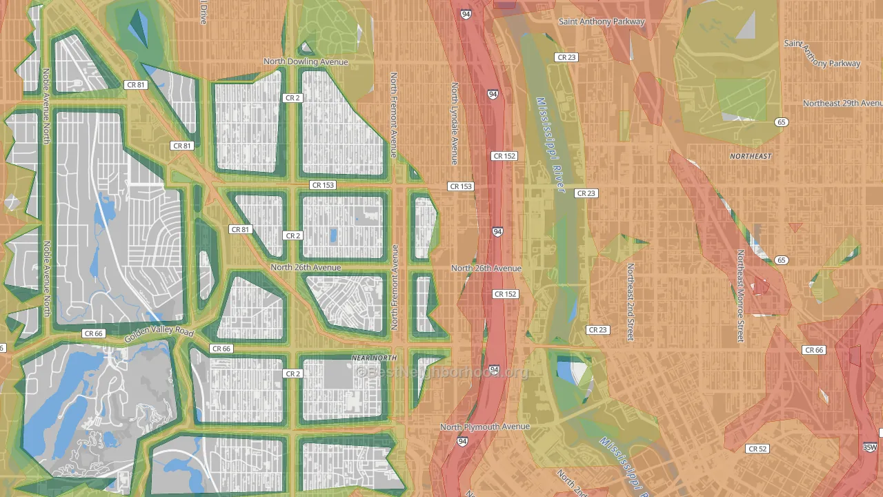 Hawthorne, Minneapolis, MN Map of Noise Levels in Hawthorne