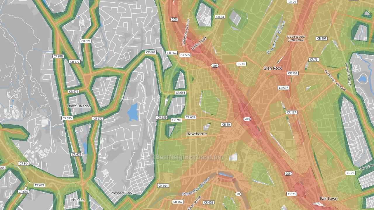 Hawthorne, NJ Map of Noise Levels in Hawthorne