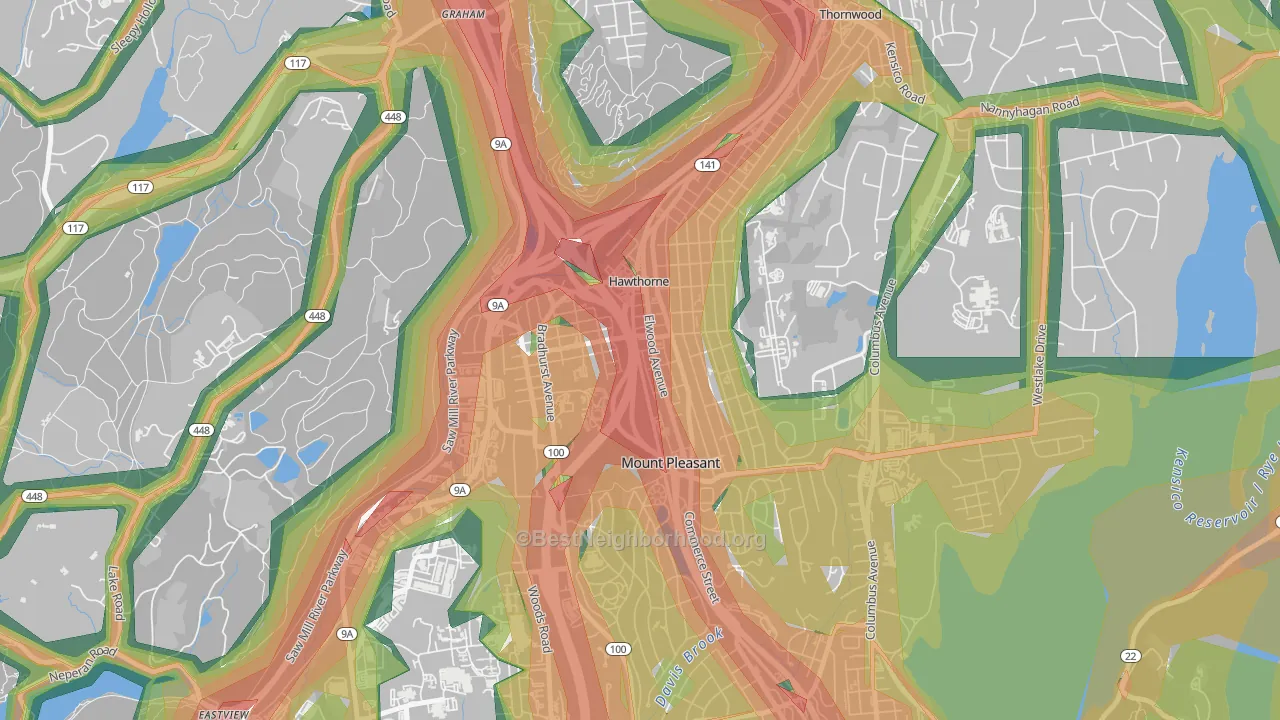 Hawthorne, NY Map of Noise Levels in Hawthorne