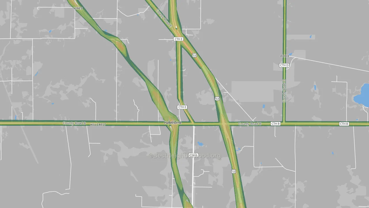 Hawthorne, WI Map of Noise Levels in Hawthorne