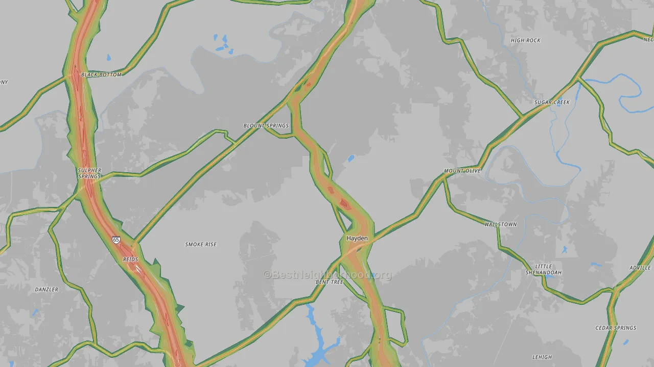Hayden, AL Map of Noise Levels in Hayden