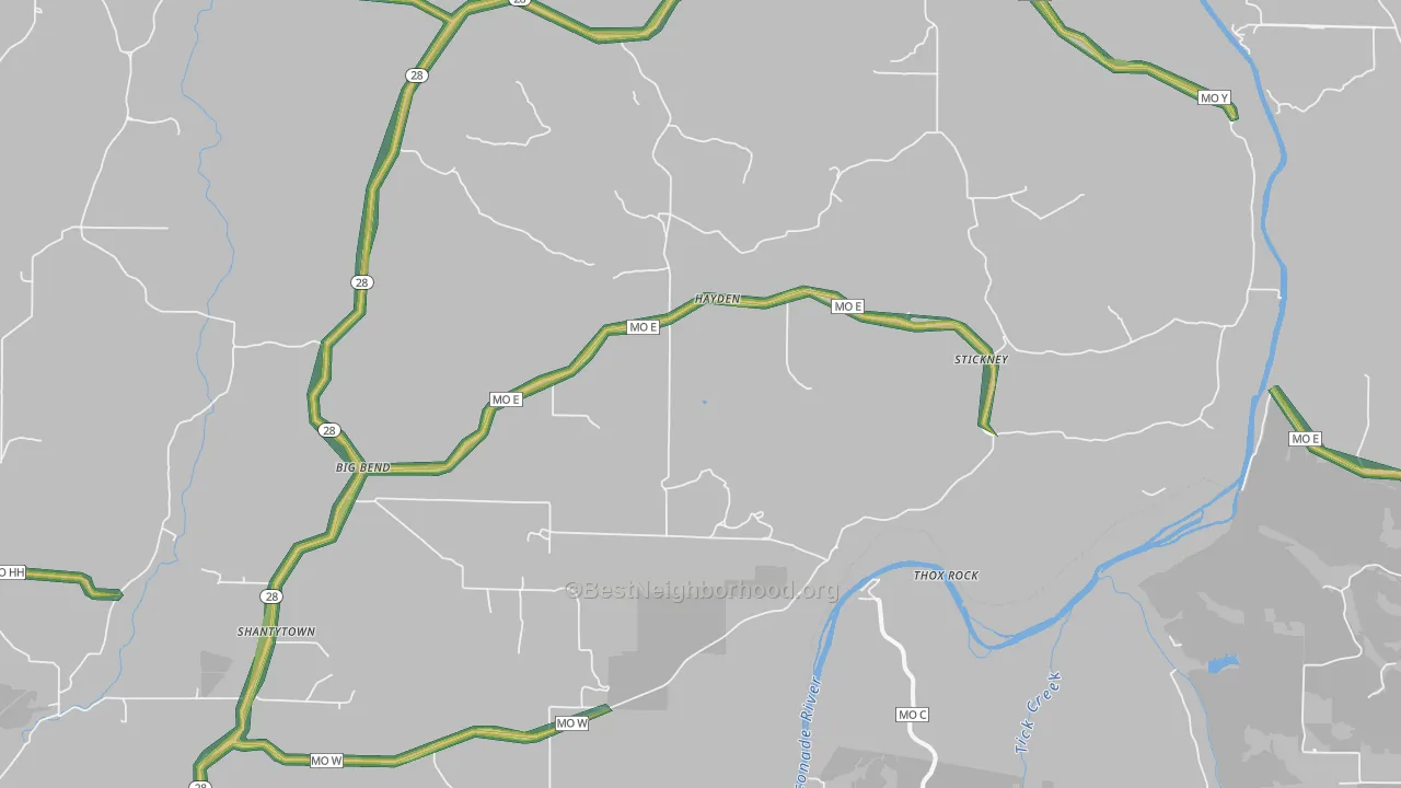 Hayden, MO Map of Noise Levels in Hayden