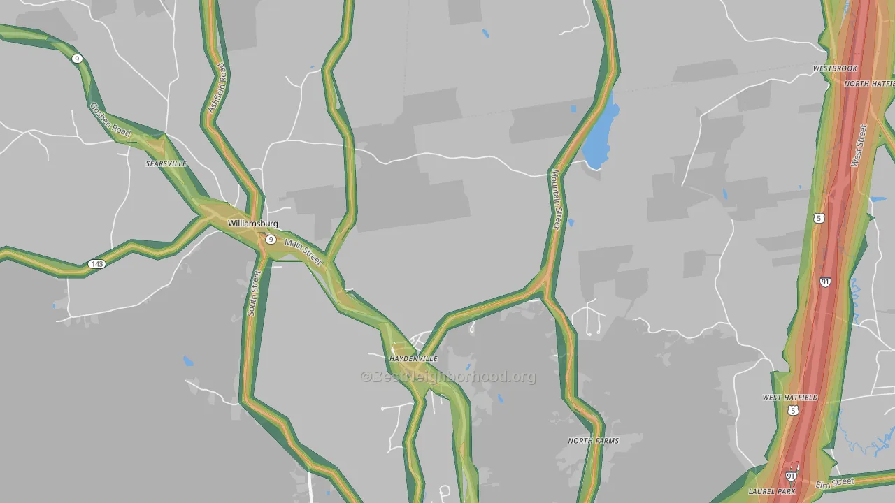 Haydenville, MA Map of Noise Levels in Haydenville