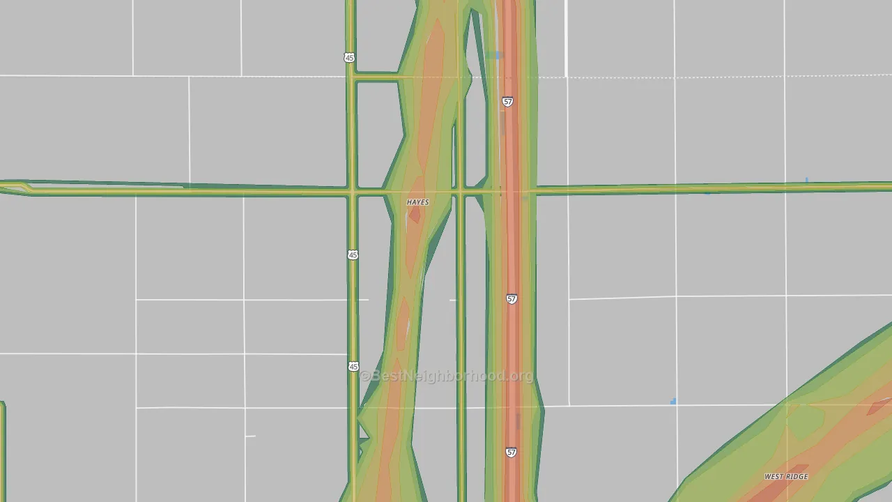 Hayes, IL Map of Noise Levels in Hayes
