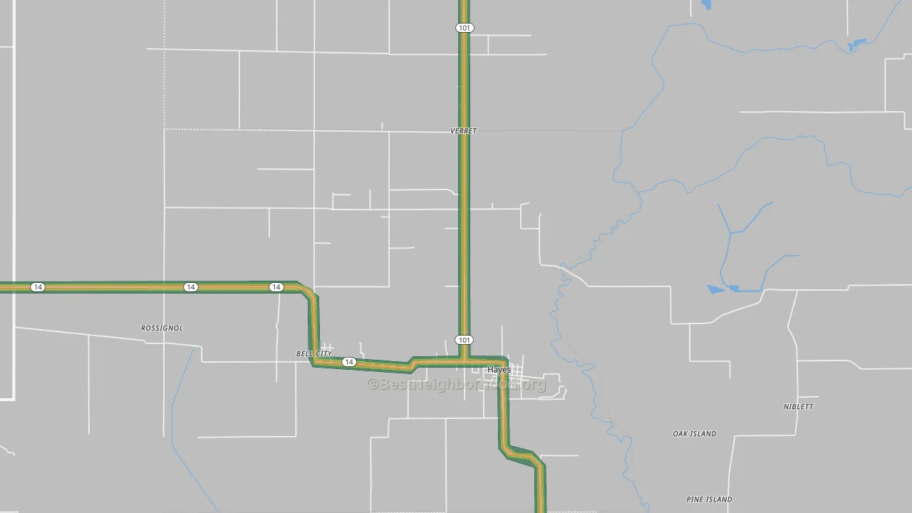 Hayes, LA Map of Noise Levels in Hayes